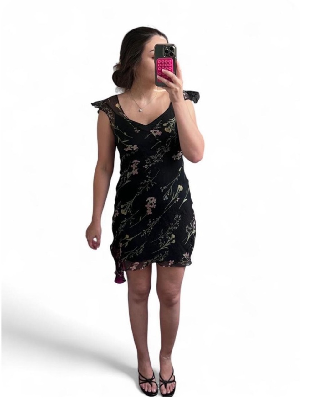 Black Sheer Floral Silk Slip Dress Set – Fairy Grunge Romantic Bias Cut Midi